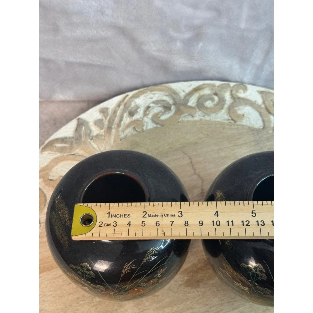 Vintage Black Bird Floral Ceramic Ginger Jars Bud Vases‎ Set of 2 Chinoiserie